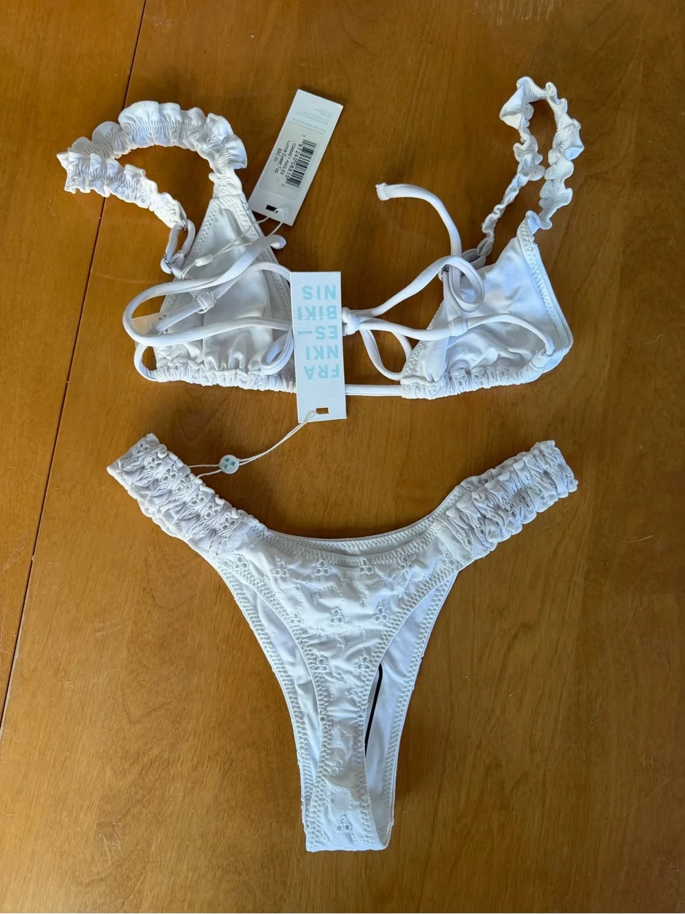 NWT Frankie’s Bikinis Lumia & Full Moon Bikini Set White Eyelet Triangle